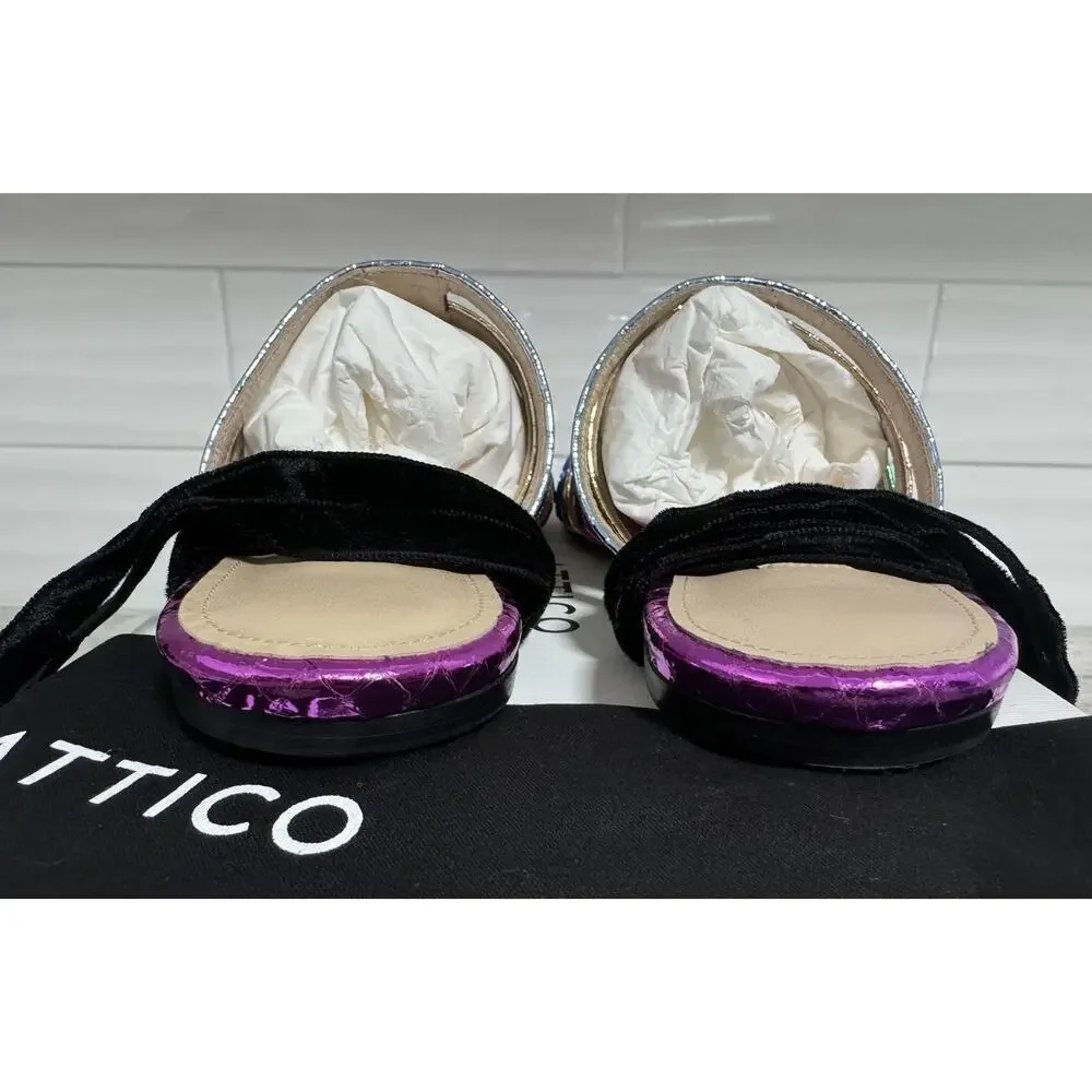 New Attico Rainbow Metallic Strappy Flat Slide on Sandals Size 35